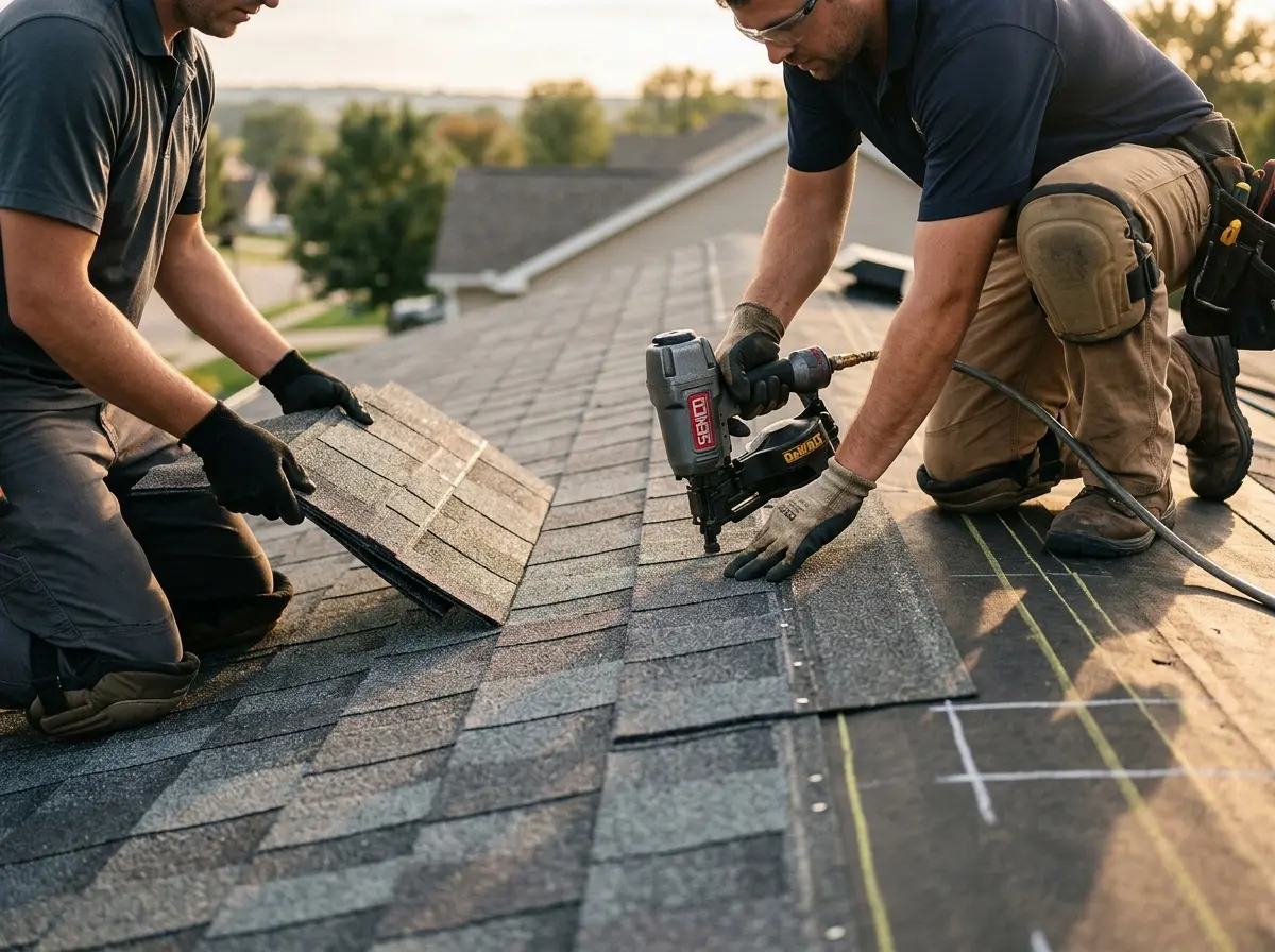 Professional roofer working on a residential roof in Rome